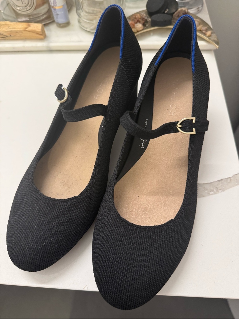 Rothys The ReVelvet Double Buckle Mary Jane Heel Black Women's Size 8.5
